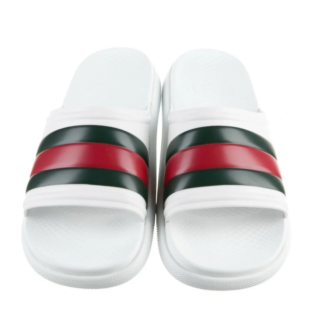 NWT Gucci White Slides with Bold Stripes US 6